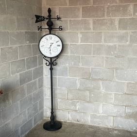 Metal Floor Clock with Weathervane Top