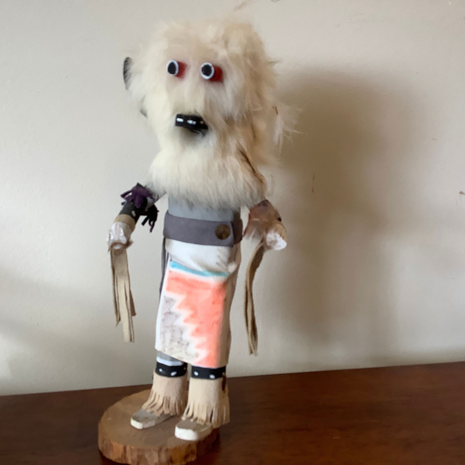 Native American Signed Hopi Kachina Doll, Buffalo by J.B: Estate as found Signed on underside, titled Buffalo Some fur loose and ear has come off Originally from AZ