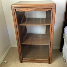 Vintage Mid Century Music Cabinet with Line Design on Doors