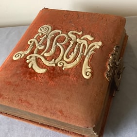Antique Photo Album with Brass Hinged Clasp and Late 1800s Photographs
