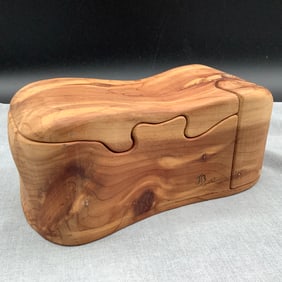 Wood Puzzle Box with Hidden Compartments, Signed/Dated