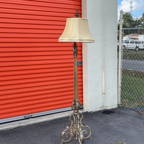 Vintage John Richard Floor Lamp with Ornate Ironwork and Original Shade