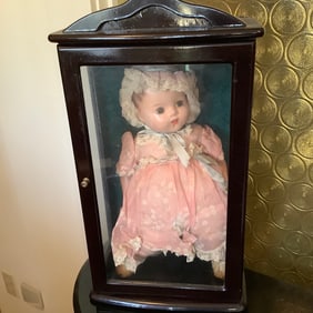Vintage Doll with Glass Front Doll Case