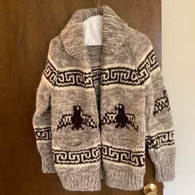 Canadian TUAK Cowichen Hand Knitted 100% Virgin Wool Sweater Jacket