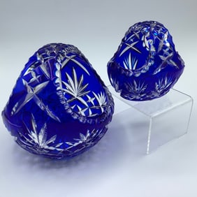 Pair of Cobalt Blue Cut To Clear Baskets