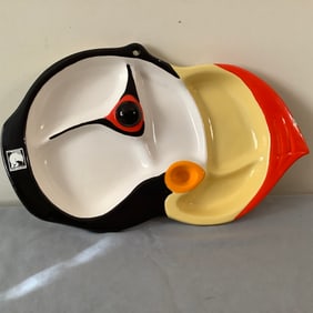 Puffin Head Divided Art Platter, Signed Carlyle Design, 1988, Made In Alaska