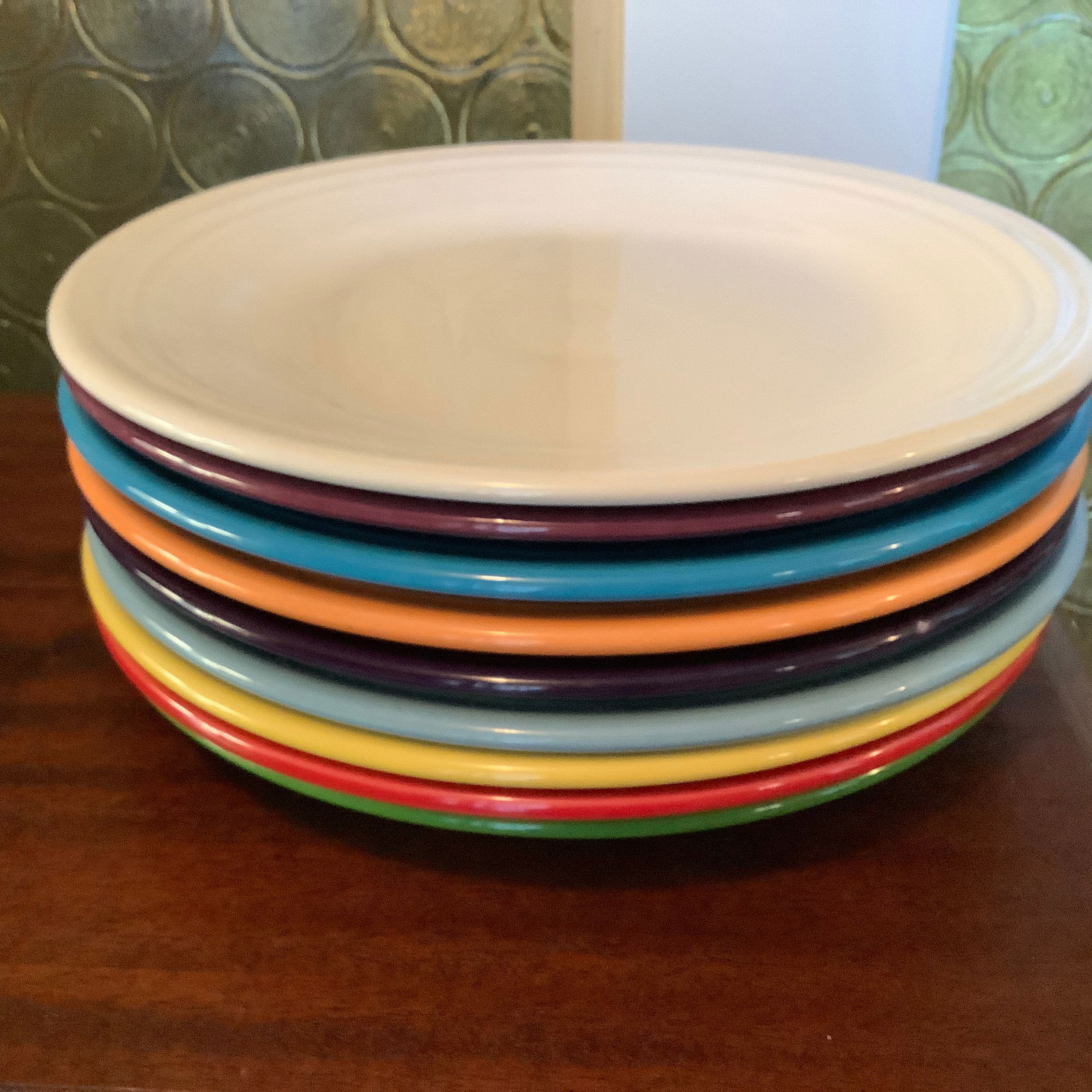 9 Fiesta Dinner Plates: Homer Laughlin China Co, Genuine Fiesta