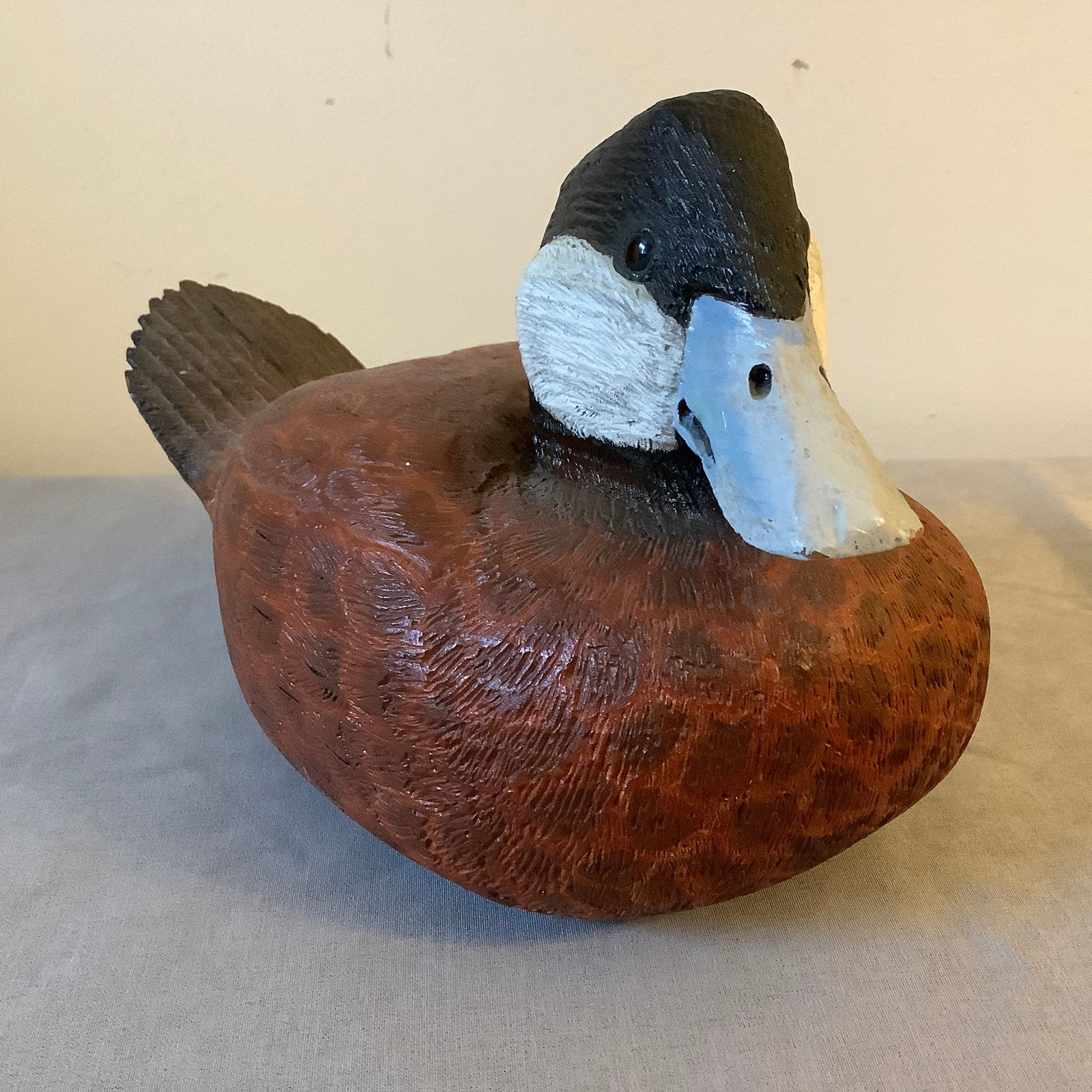 Hand Carved Drake Ruddy Duck Decoy, Kenia River Alaska, Signed and Dated: Signed by Carver, Joe Tridle Dated Feb 1999 Wonderful coloring and detail