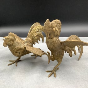 Pair of Brass Vintage Fighting Roosters