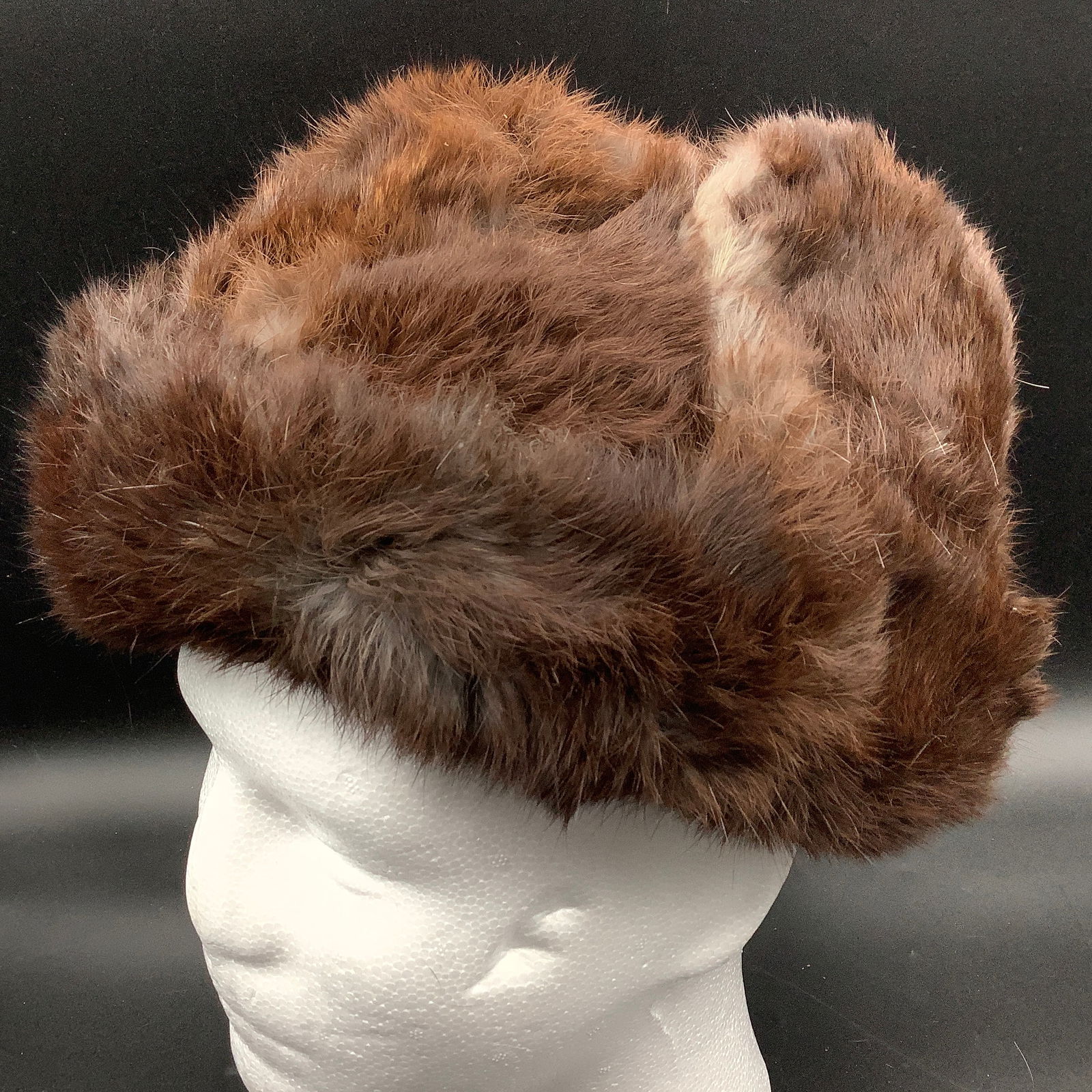 Vintage 1940s Rabbit Fur Cap, USA Made with Fur Origin France: Has Union Made USA label along with North King by J.J. Seifter & Sons, NYC Size Large Ear flaps held upright with cord and buckle