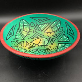 Hand Painted Pottery Bowl with Turtle Design