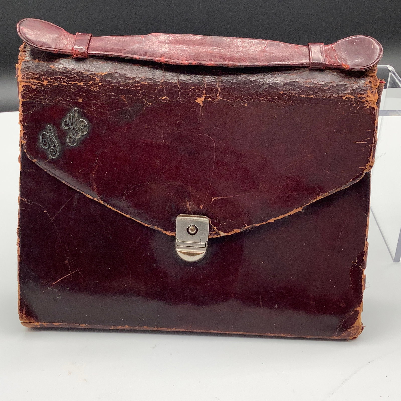 Antique Unique Leather French Folding Sewing Kit: Leather super soft and supple Unique latch closure Monogrammed on flap cover See all photos for condition