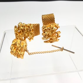 Swank Nugget Cufflinks and Tie Tack with Chain
