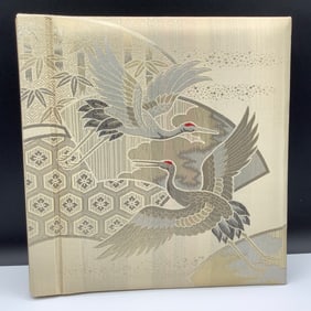 Japanese Silk Embroidery Scrapbook with 2 Flying Cranes
