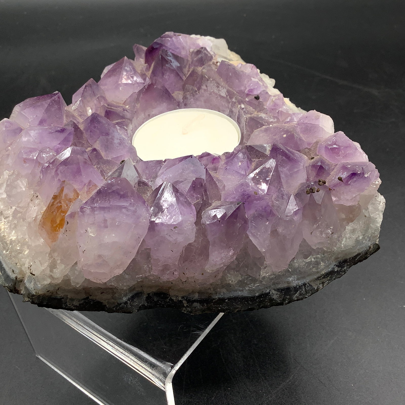 Amethyst with cut out for tea candle: Amethyst Candle Holder