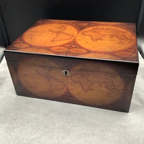 Humidor with Vintage World Map Design with Key and Cigar Cutter
