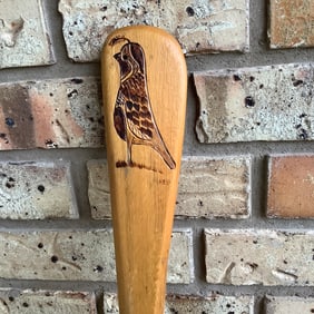 Rare Hand Carved Hiking Stick, Carved Desert Roadrunner On One Side and Carved Bird on Reverse Side