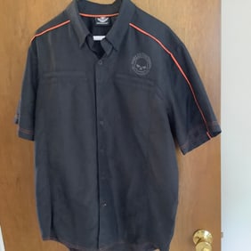Harley Davidson Short Sleeve Black Shirt with Orange Trim