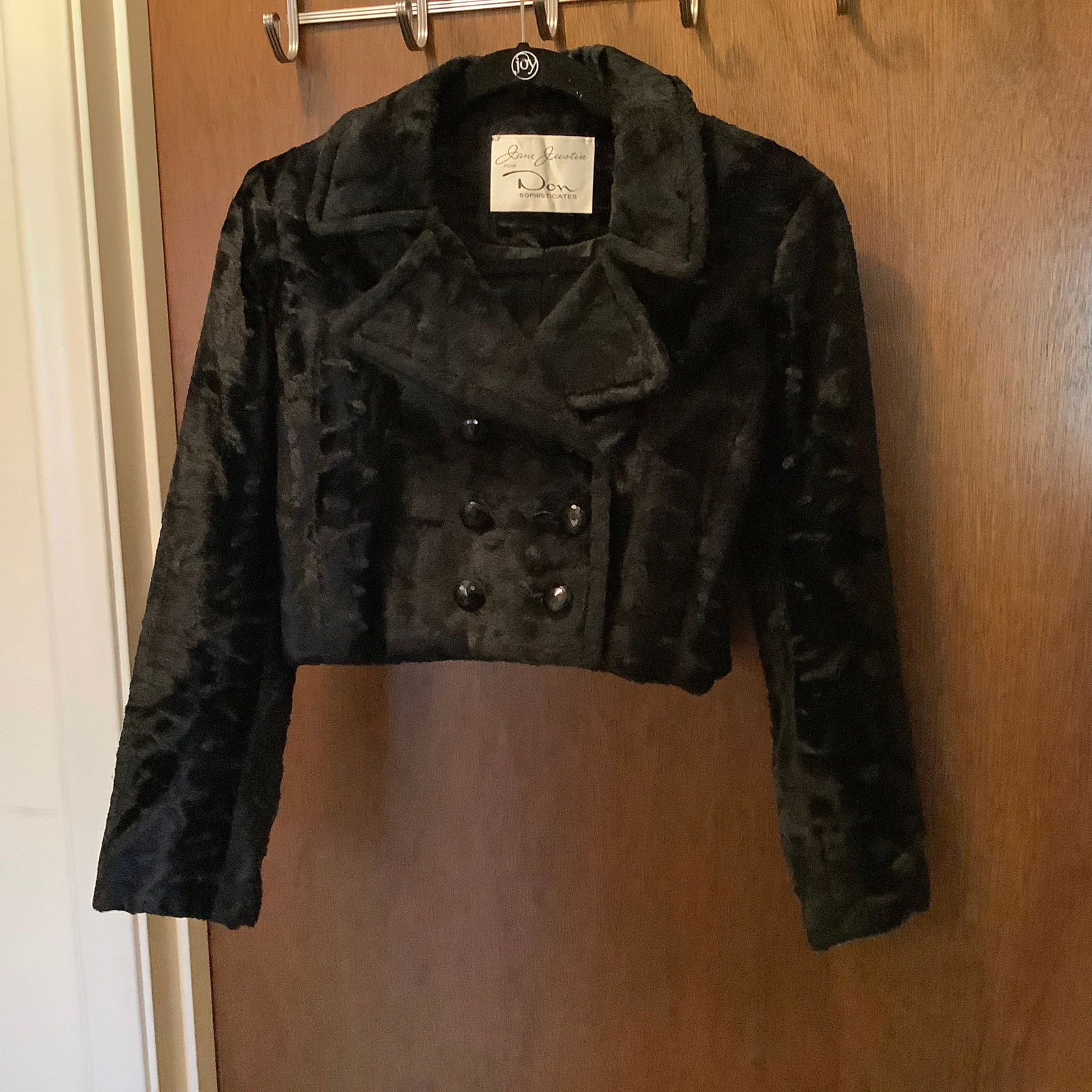 Jane Justin for Don Sophisticates Bolero Jacket, Crushed Black Velvet: Vintage 1960s Int Ladies Garment Workers Union Label