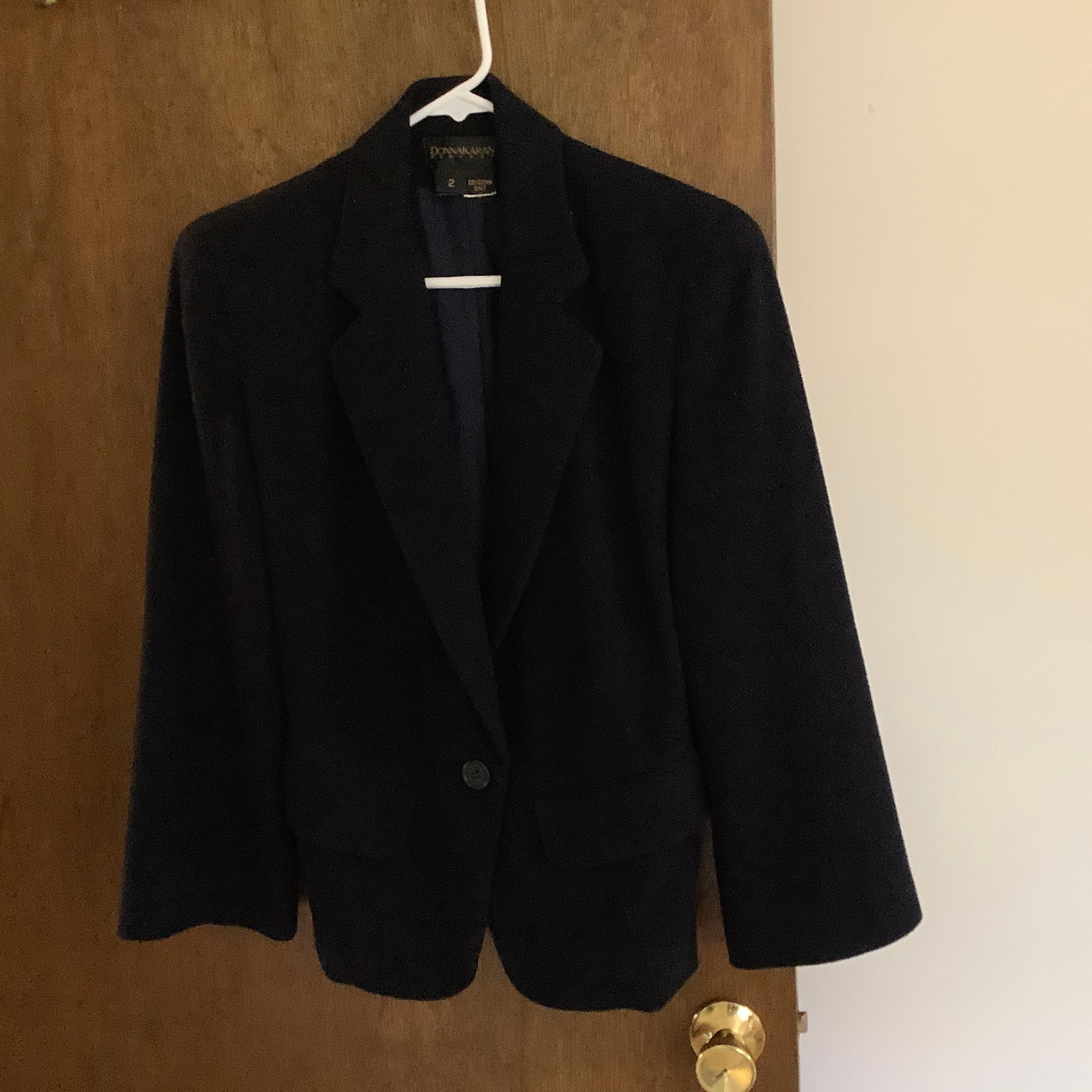 Donna Karen New York, Size 2 Black Blazer, Wool/Cashmere: ILGWU Union label, Size 2 50% wool, 50% Cashmere