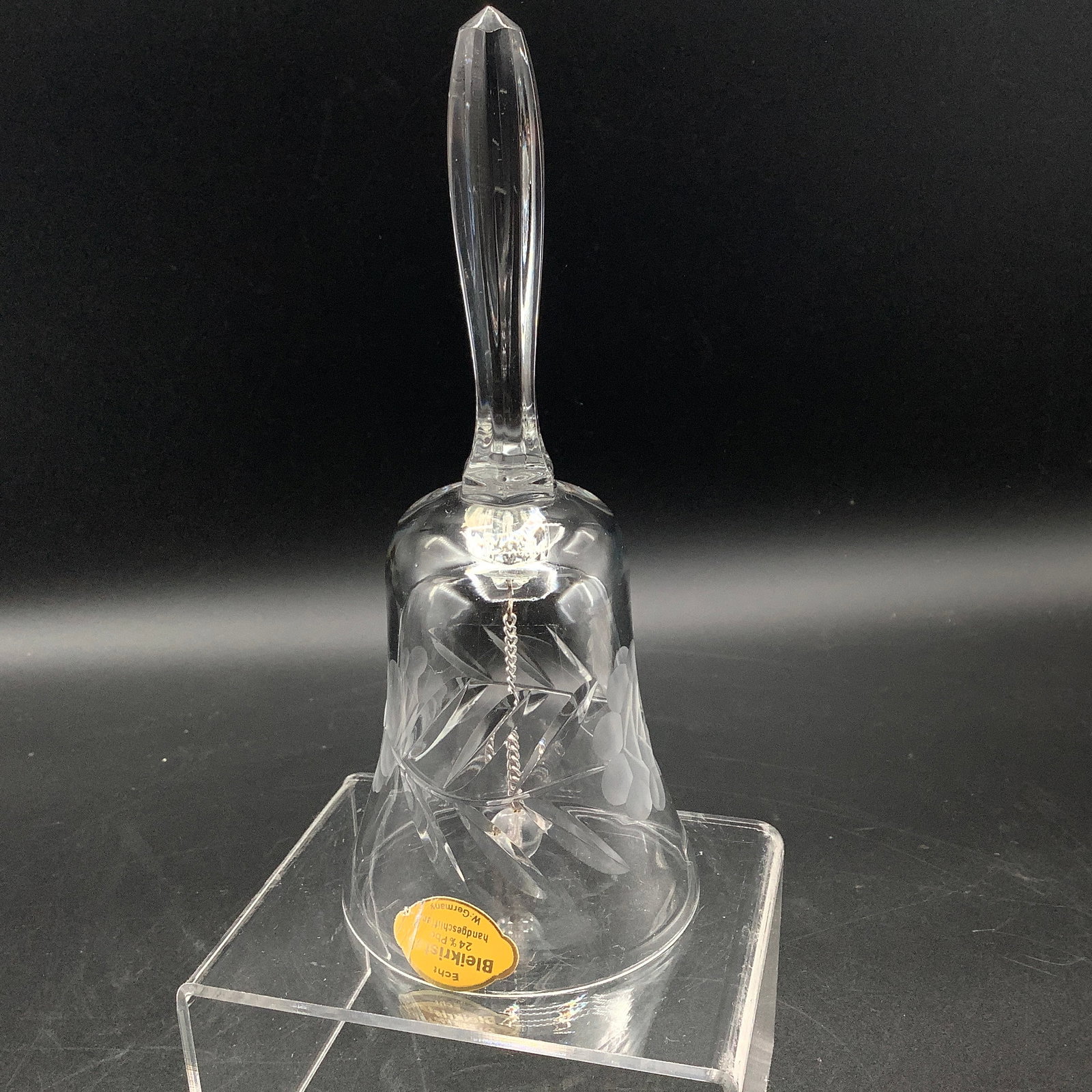 Echt Bleikristal W. Germany Crystal Bell: Etched floral crystal bell with label
