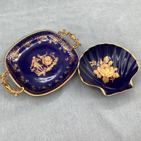 Pair of Cobalt and Gold Porcelain Limoges France Trinket Dishes