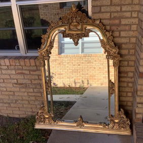 Large Ornate Mirror, Gold Frame with Urns, Flowers and Scrollwork