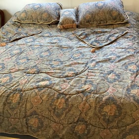 Thomasville Queen Bedspread, Ralph Lauren Pillows, Toss Pillow and 2 Dresser Scarves