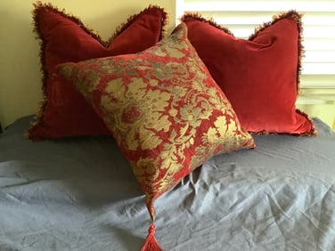 Trio of Quality Pillows In Deep Burgandy Red and Gold