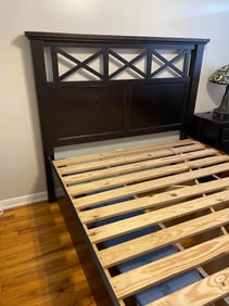 Queen Sized Platform Bed with Drawers Underneath and Nightstand