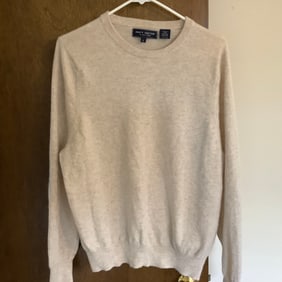 Mens 100% Pure Cashmere Sweater, Navy Cutter, Size L, Beige