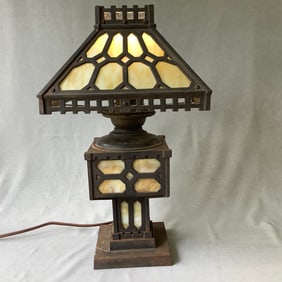 Antique Arts and Crafts Bradley and Hubbard Oil Lamp Converted to Electric