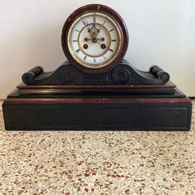 1855 Medalle D'Agent Vincent Winner Marble Mantle Clock, Black and Red Marble