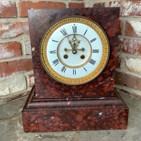 Antique Pinchon Fils Aine Paris Red Marble Mantle Clock
