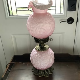 Fenton Pink Posies Gone With the Wind Lamp