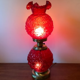 Fenton Cranberry Gone With the Wind Lamp