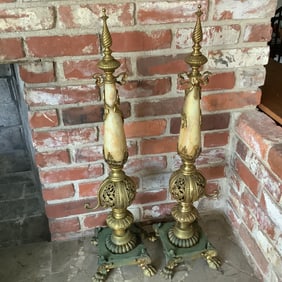 Louis XV Fireplace Spires, Marble and Solid Brass