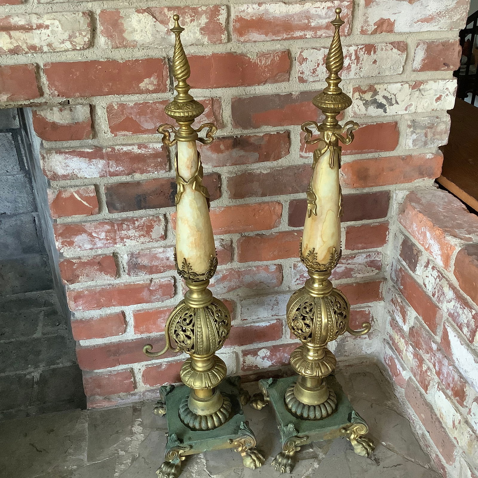 Louis XV Fireplace Spires, Marble and Solid Brass (1 of 15)