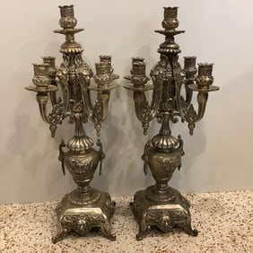 Unique Victorian Lion Head Candelabras