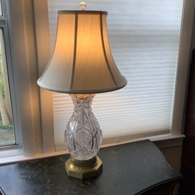 Pitkins and Brooks American Brilliant Cut Glass Lamp, Brass Base