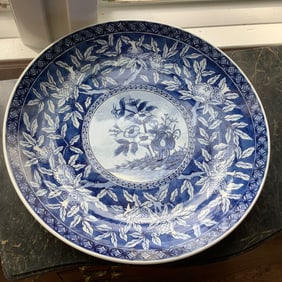 Large Blue and White Japanese Charger, Signed