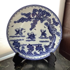Japanese Nabeshima Karako Signed Porcelain Charger FIVE Children Design