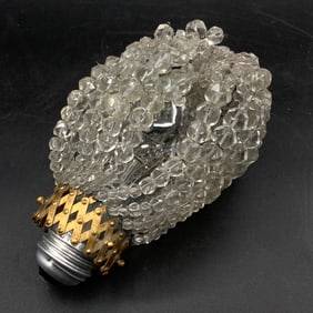 Rare Antique Beaded Light Bulb Cover with Expandable Brass Collar, Ca 1920