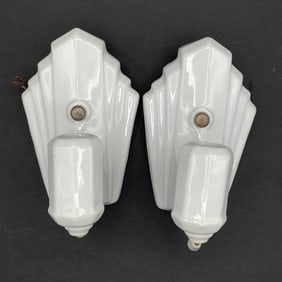 Pair of White Ceramic Art Deco Lights