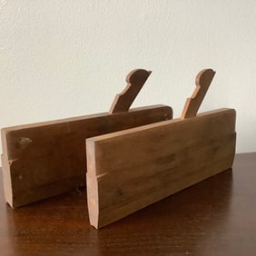 Antique Set of 2 Wood Channel Plows, Greenfield Tool Co, Mass
