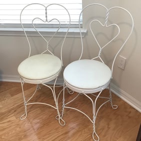 Pair of Vintage White Ice Cream Parlor Chairs