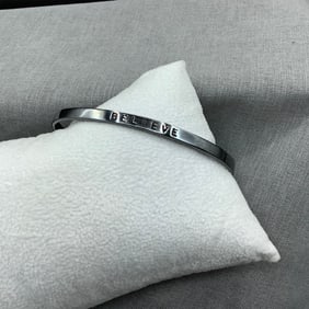 Sterling Silver 925 Bangle Bracelet with Inscribed BELIEVE