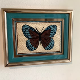 Framed Needlepoint Art of Butterfly, Professionally Framed