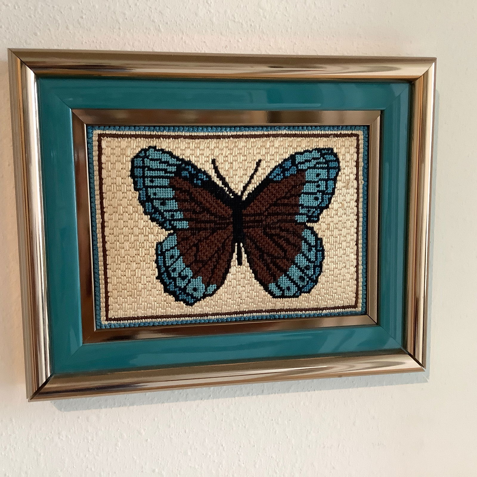 Framed Needlepoint Art of Butterfly, Professionally Framed (1 of 5)