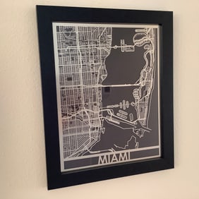 Laser Cut Stainless Steel Metal Map of Miami